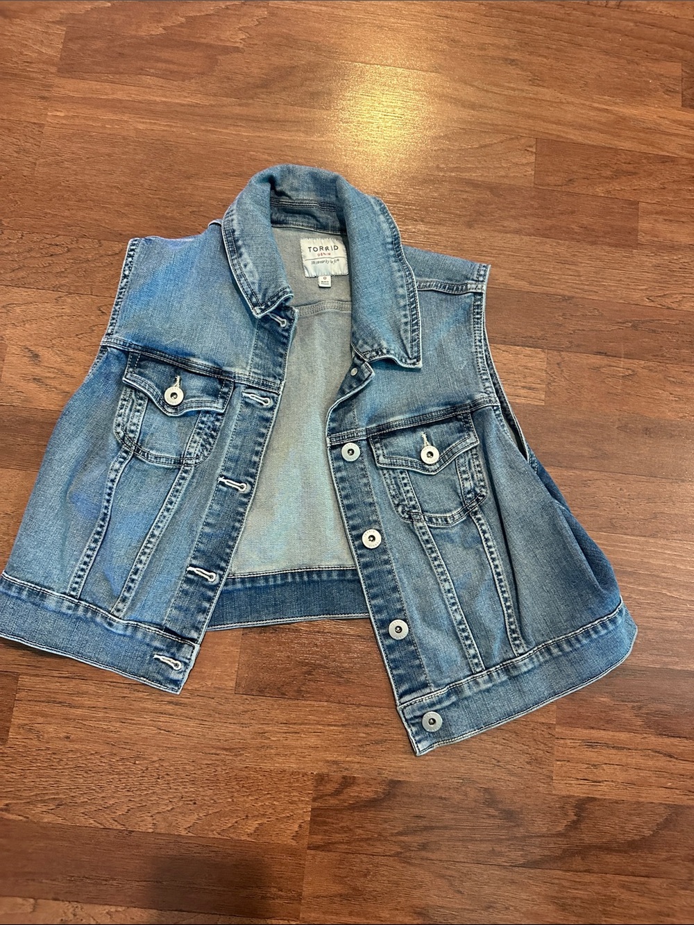 torrid Washed Blue Denim Vest with Button Front